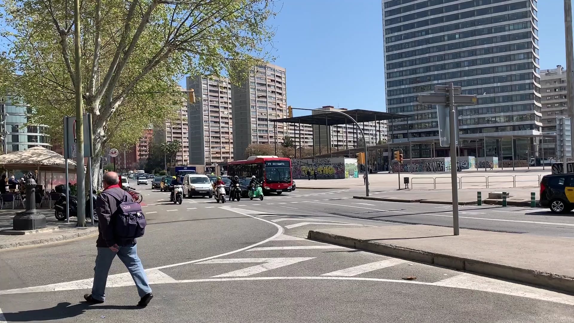 A city street in the business district