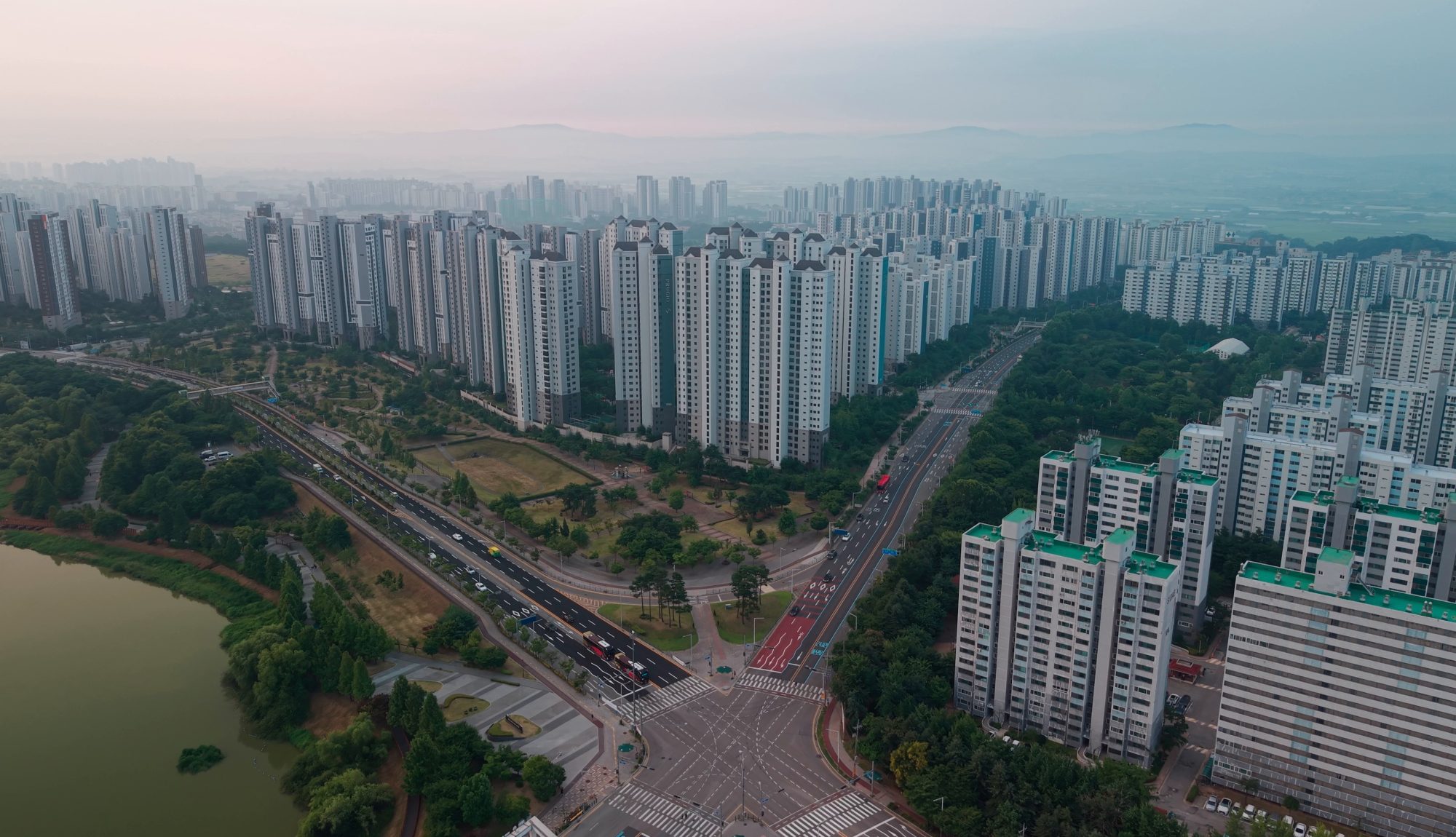 Aerial view of an apartment community